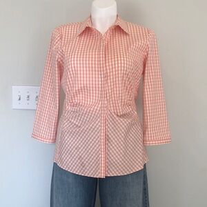 Lafayette 148 New York Peach Gingham Button-Down Shirt